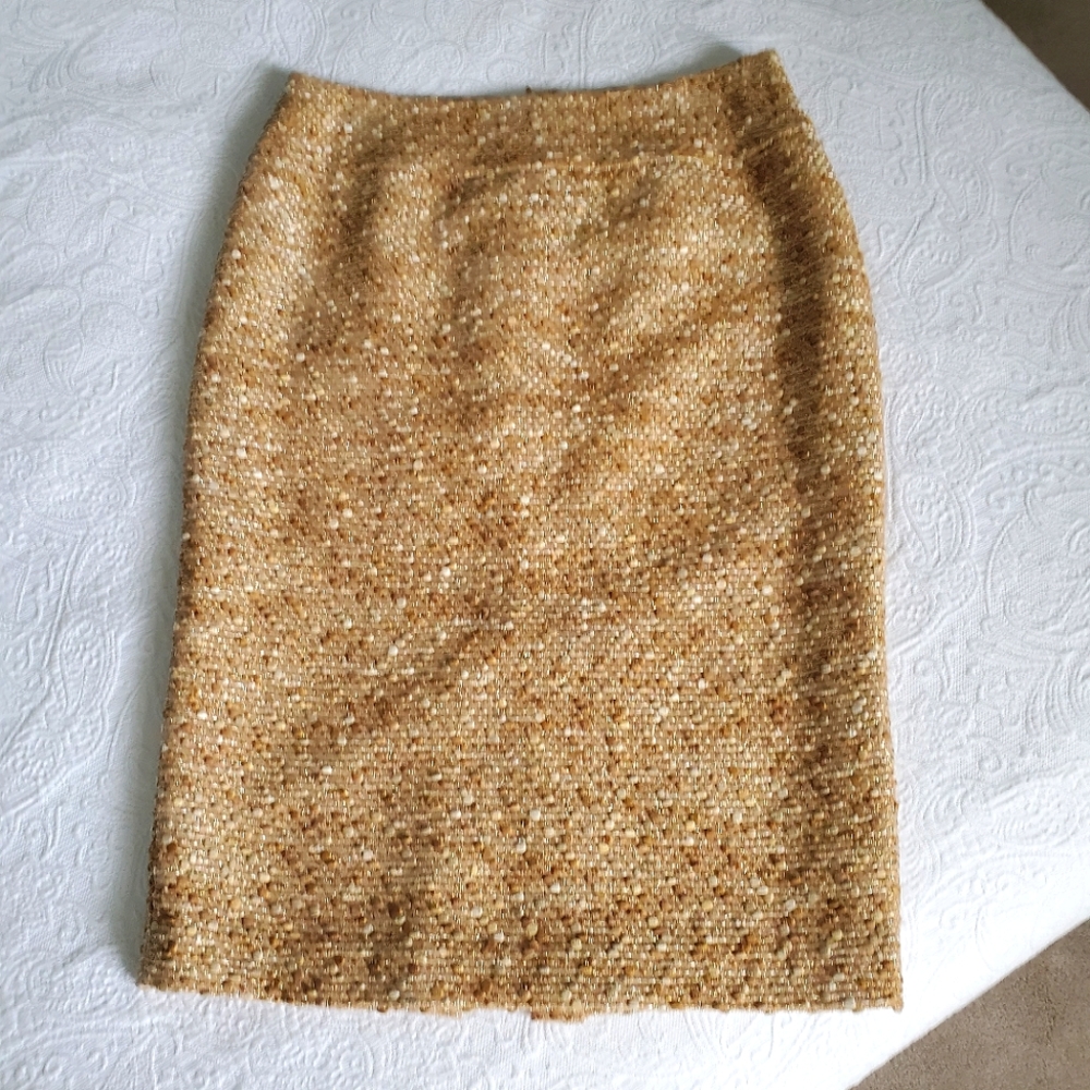 EUC Lafayette 148 New York Gold Boucle` Pencil Skirt - Sz 8